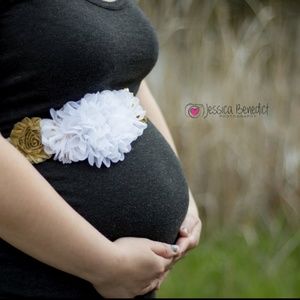 Gold White Maternity Sash/Photo Prop